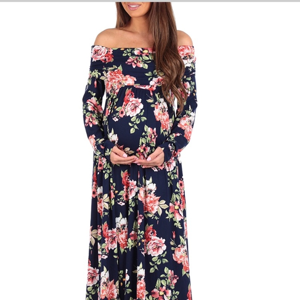 Navy and pink off the shoulder maternity dress NWT